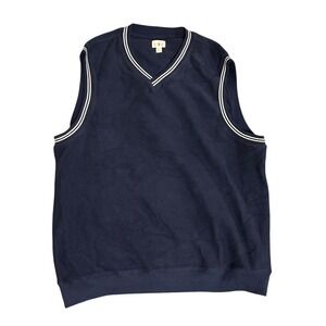 J Crew Men's Navy Blue V-Neck Vest XL Ribbed Trim Cotton Casual Sweater‎